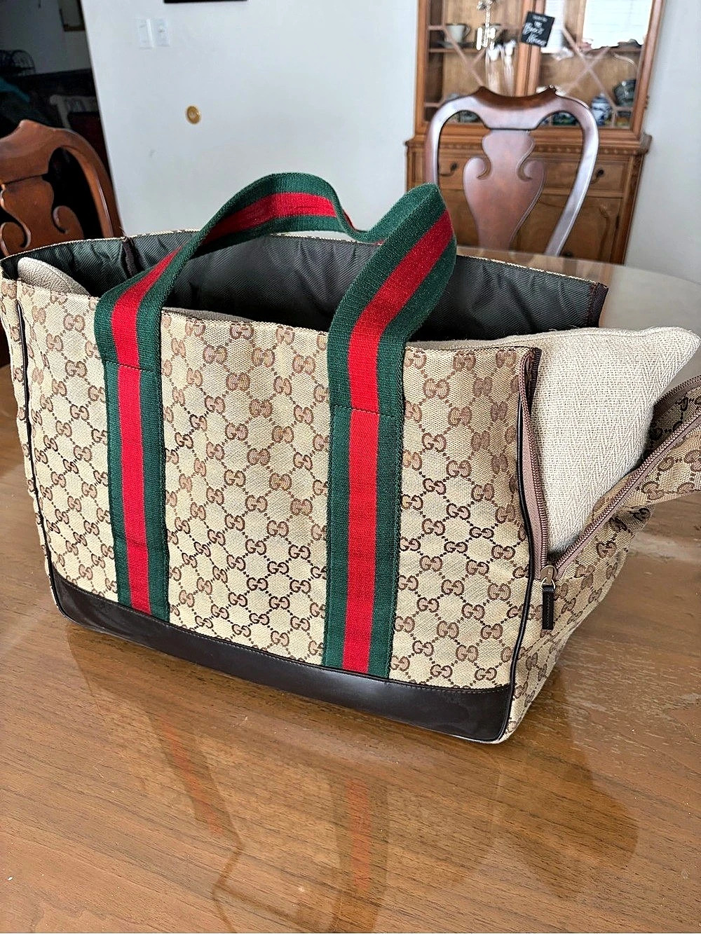 Gucci GG Monogram Small Pet Tote Bag in Brown & Green